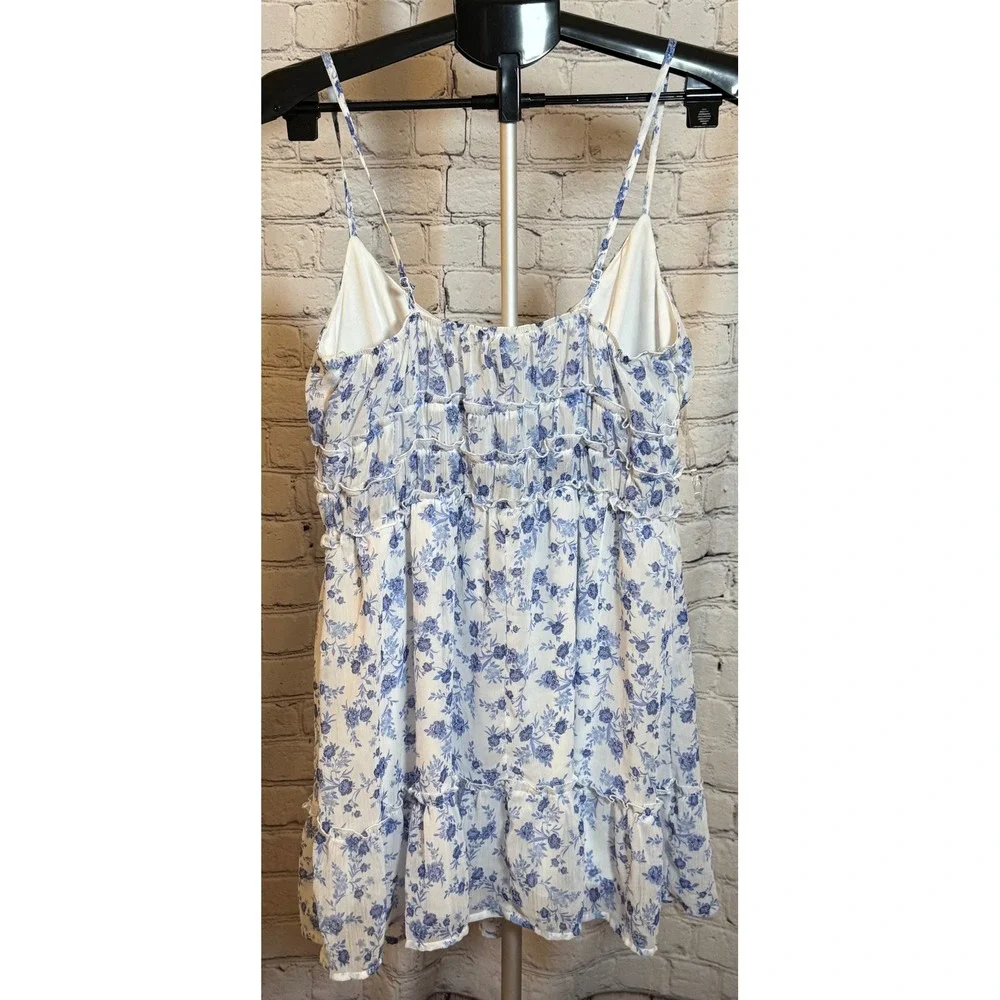 Altar'd State Blue White Floral Smocked Tiered Mini Dress XL